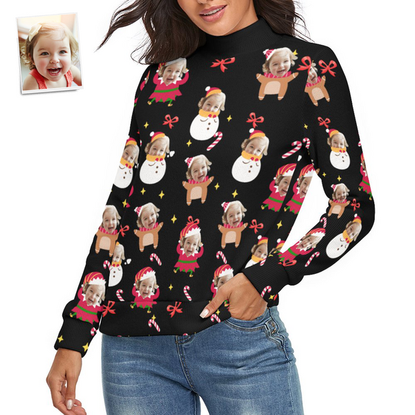 Custom Face Women Christmas Sweater Lively And lovely Spandex Comfortable
