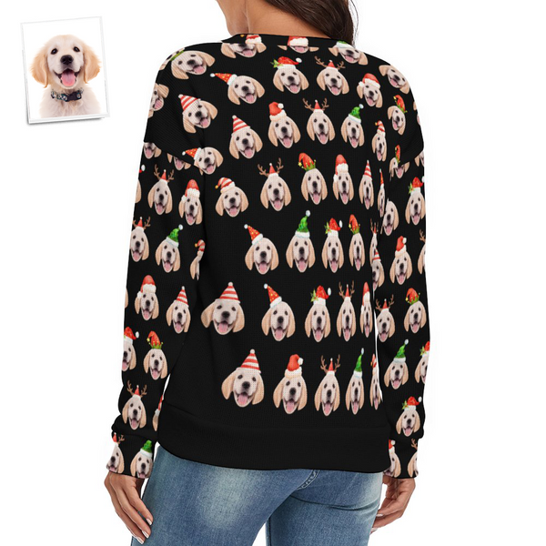 Custom Face Women V-Neck Christmas Pet Theme Sweater Spandex Comfortable
