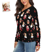 Custom Face Women V-Neck Christmas Sweater Lively And lovely Spandex Comfortable