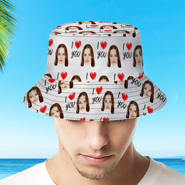 Custom Your Photo Face And Pet Summer Bucket Hat Fisherman Hat - I love You