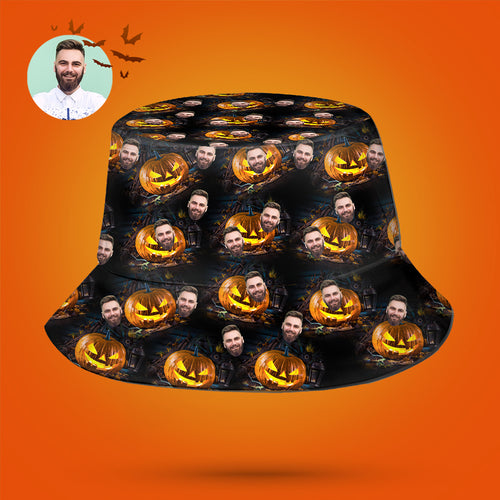 Halloween Gift Custom Bucket Hat Personalized Photo Hat - Scary Pumpkin