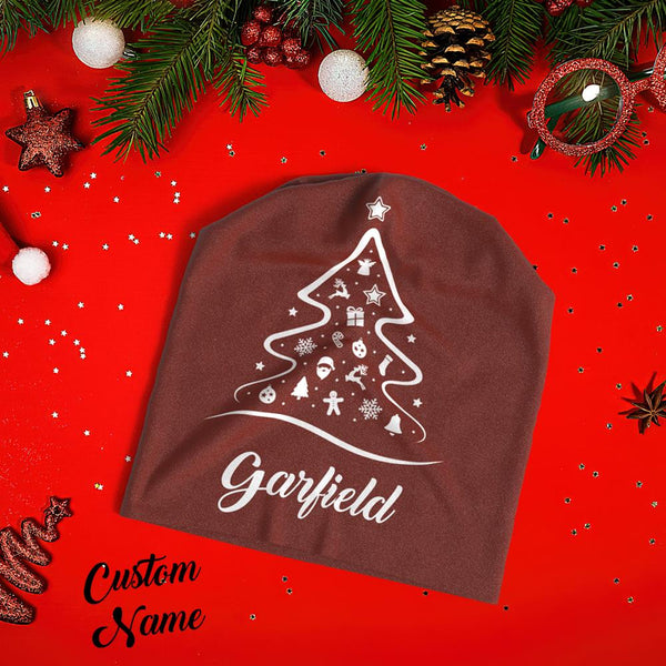 Custom Full Print Pullover Cap with Text Personalized Beanie Hats Christmas Gift for Her - Christmas Tree