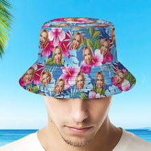 Custom Bucket Hat Personalized Face All Over Print Tropical Flower Print Hawaiian Fisherman Hat - Pink Flowers