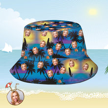Custom Bucket Hat Personalized Face All Over Print Tropical Flower Print Hawaiian Fisherman Hat - Seaside at Dusk