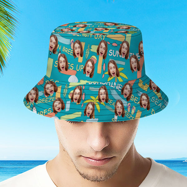 Custom Bucket Hat Face Unisex Fisherman Hat Summer Hat Sunshine Beach