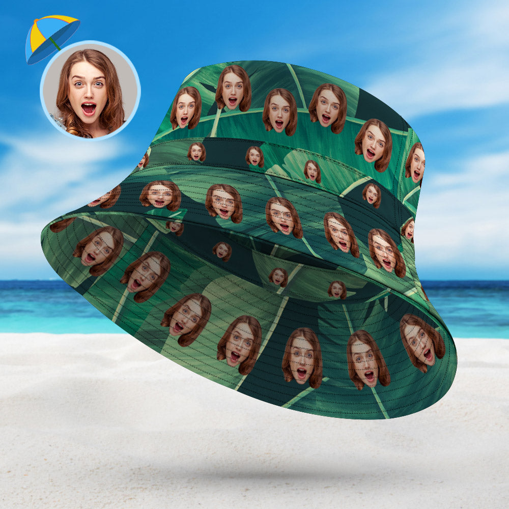 Personalized Face Funny Hawaiian Style Bucket Hat Double-Side-Wear Outdoors Sun Cap - SantaSocks