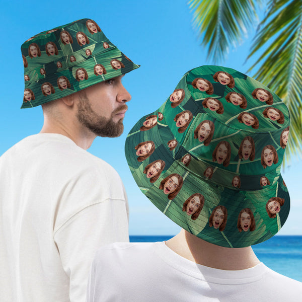 Personalized Face Funny Hawaiian Style Bucket Hat Double-Side-Wear Outdoors Sun Cap - SantaSocks
