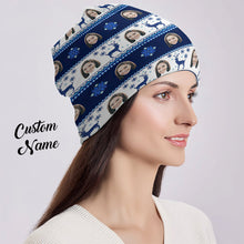 Custom Full Print Pullover Cap Personalized Photo Beanie Hats Christmas Gifts Blue Hat