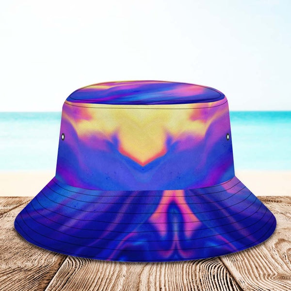 Custom Face Bucket Hat Unisex Personalized Wide Brim Outdoor Summer Cap Hiking Beach Sports Hats Abstract Texture Purple and Yellow