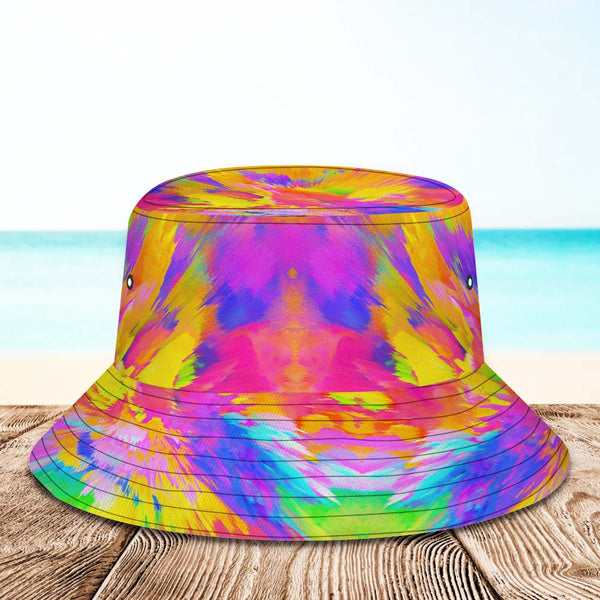 Custom Face Bucket Hat Unisex Personalized Wide Brim Outdoor Summer Cap Hiking Beach Sports Hats Colorful Abstract Texture