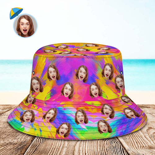 Custom Face Bucket Hat Unisex Personalized Wide Brim Outdoor Summer Cap Hiking Beach Sports Hats Colorful Abstract Texture