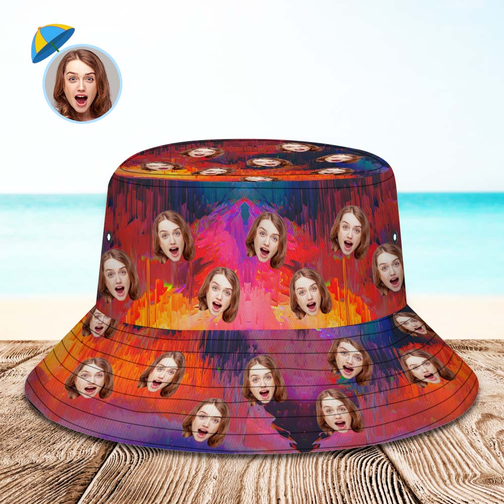 Custom Face Bucket Hat Unisex Personalized Wide Brim Outdoor Summer Hats Brownish Red Color Abstract Texture