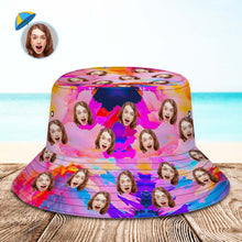 Custom Face Bucket Hat Unisex Personalized Wide Brim Outdoor Summer Hats Pink Abstract Texture