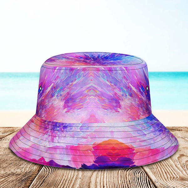 Custom Face Bucket Hat Unisex Personalized Wide Brim Outdoor Summer Hats Pink and Purple Abstract Texture