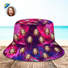 Custom Face Bucket Hat Unisex Personalized Wide Brim Outdoor Summer Cap Hiking Beach Sports Hats Pink and Red Abstract Texture