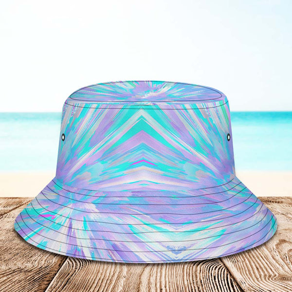 Custom Face Bucket Hat Unisex Personalized Wide Brim Outdoor Summer Hats Purple and Blue Abstract Texture