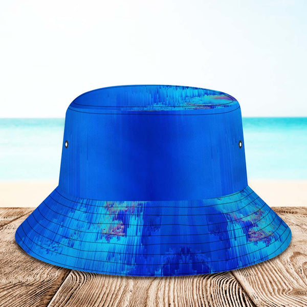 Custom Face Bucket Hat Unisex Personalized Wide Brim Outdoor Summer Hats Dark Blue Abstract Texture