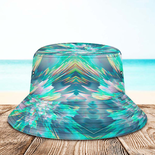 Custom Face Bucket Hat Unisex Personalized Wide Brim Outdoor Summer Hats Green Abstract Texture