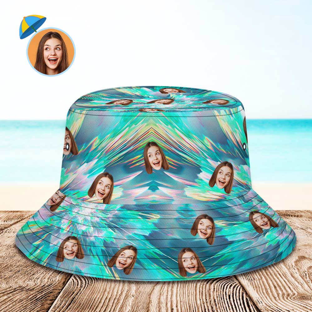 Custom Face Bucket Hat Unisex Personalized Wide Brim Outdoor Summer Hats Green Abstract Texture