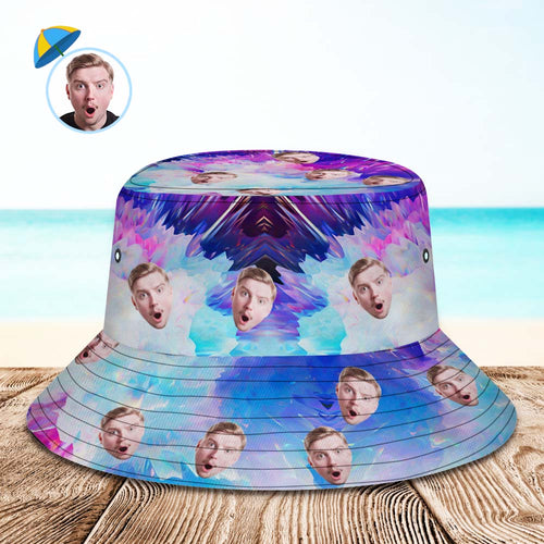 Custom Face Bucket Hat Unisex Personalized Hiking Beach Sports Hats Purple and Blue Abstract Texture