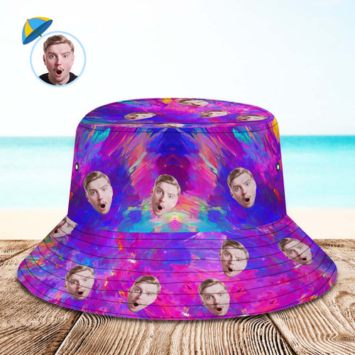 Custom Face Bucket Hat Unisex Personalized Hiking Beach Sports Hats Purple Abstract Texture