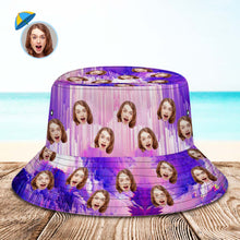 Custom Bucket Hat Unisex Personalized Face Hiking Beach Sports Hats Purple Abstract Texture