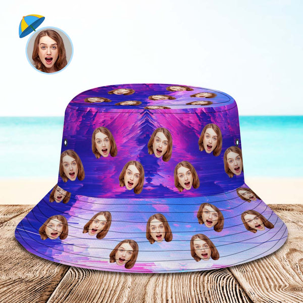 Custom Bucket Hat Unisex Personalized Face Hiking Beach Sports Hats Purple and Pink Abstract Texture