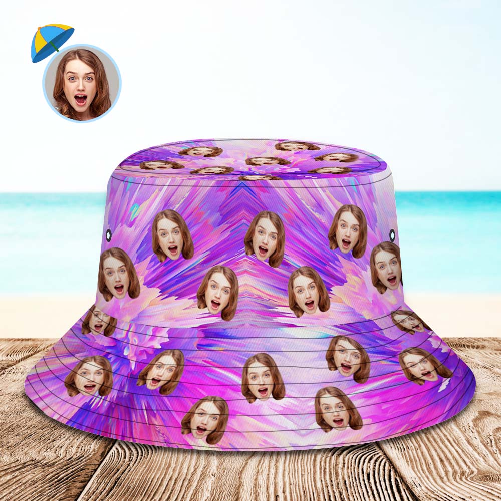 Custom Photo Bucket Hat Unisex Personalized Face Hiking Beach Sports Hats Purple and Pink Abstract Texture