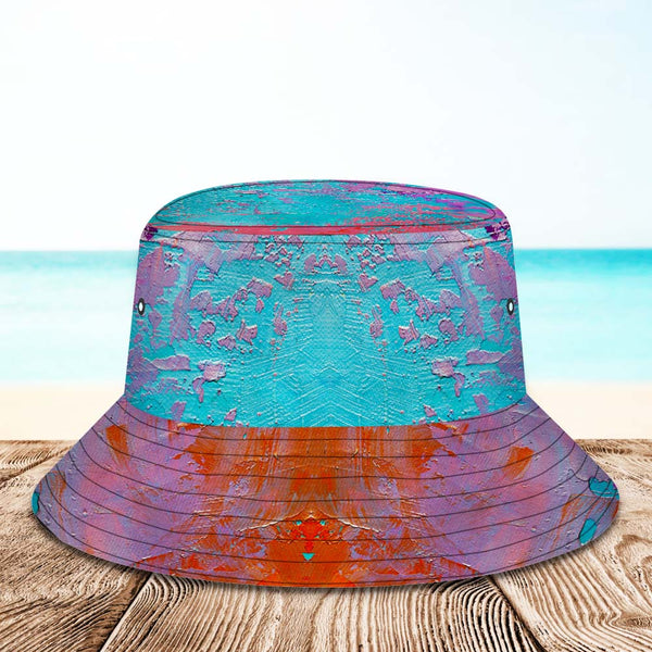 Custom Face Bucket Hat Unisex Personalized Wide Brim Outdoor Summer Hats Blue and Orange Oil Painting Style