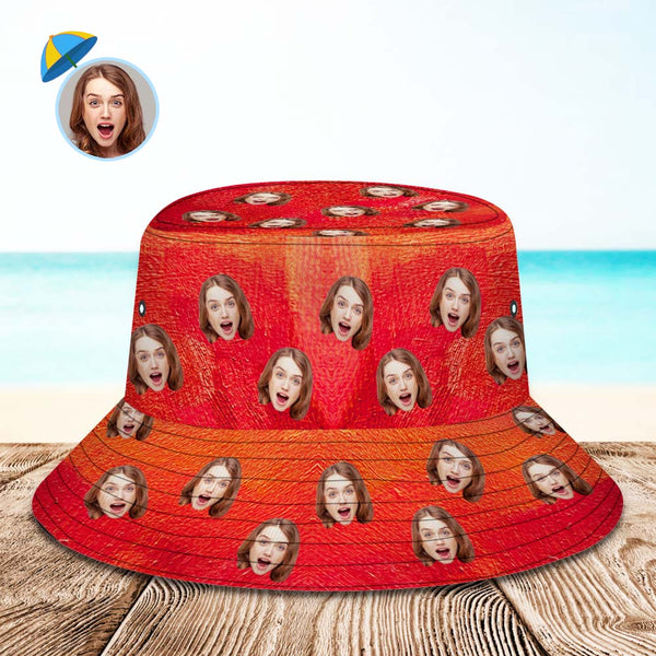 Custom Face Bucket Hat Unisex Personalized Wide Brim Outdoor Summer Hats Red Oil Painting Style