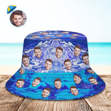 Custom Face Bucket Hat Unisex Personalized Wide Brim Outdoor Summer Hats Blue Oil Painting Style