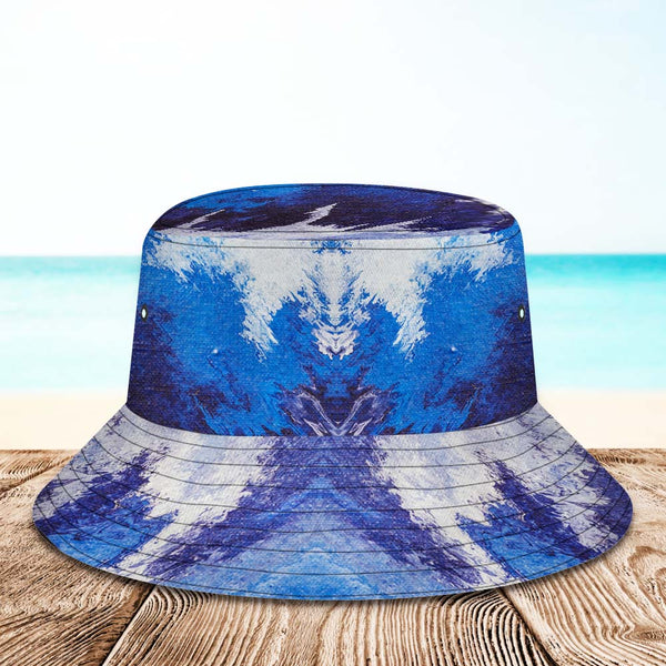 Custom Face Bucket Hat Unisex Personalized Photo Wide Brim Outdoor Summer Hats Blue and White Oil Painting Style