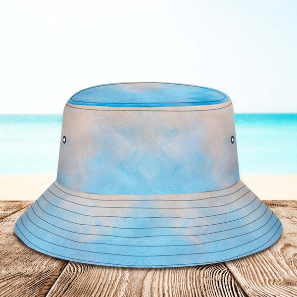 Custom Face Bucket Hat Unisex Personalized Photo Wide Brim Outdoor Summer Hats Light Blue Oil Painting Style