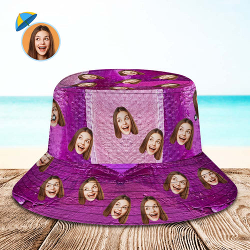 Custom Face Bucket Hat Unisex Personalized Wide Brim Outdoor Summer Hats Purple Oil Painting Style