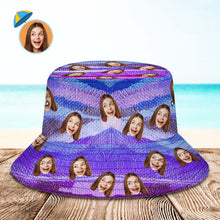 Custom Face Bucket Hat Unisex Personalized Photo Wide Brim Outdoor Summer Hats Purple Oil Painting Style
