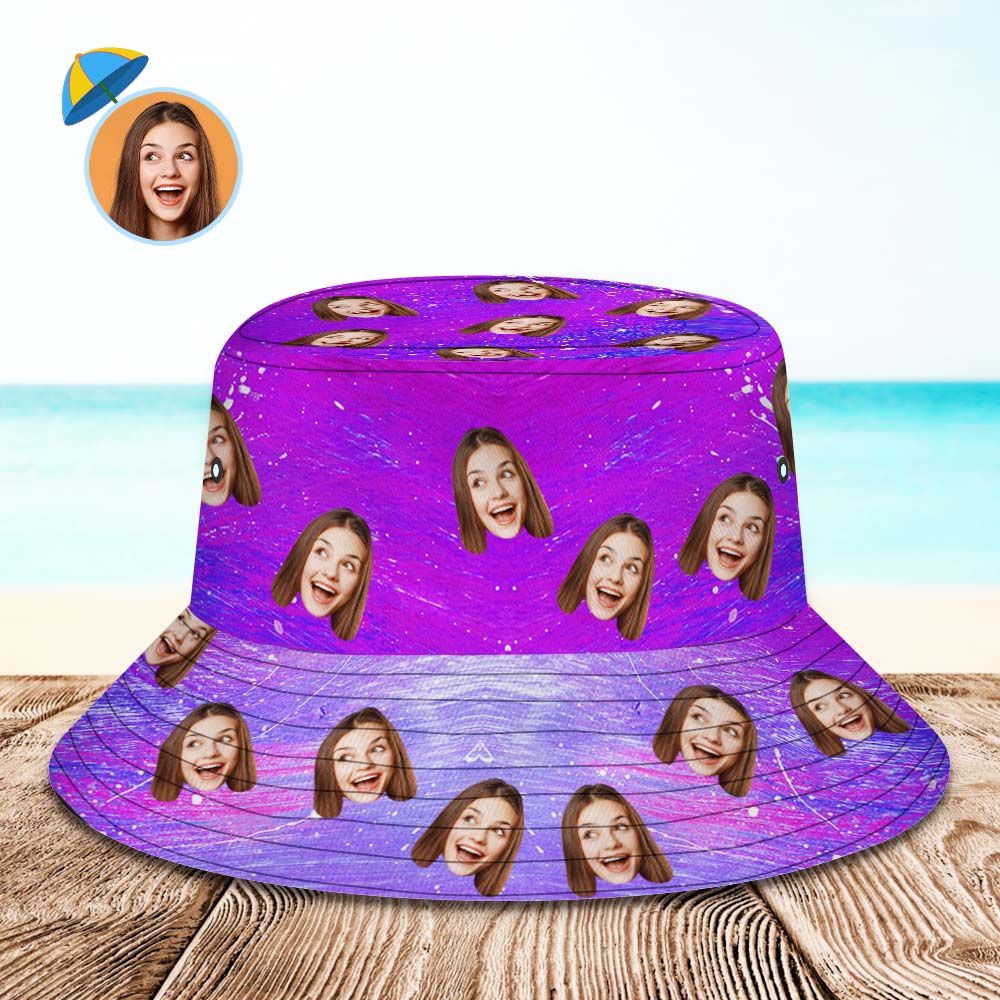 Custom Bucket Hat Unisex Personalized Photo Wide Brim Outdoor Summer Hats Purple Blue and Orange Oil Painting Style