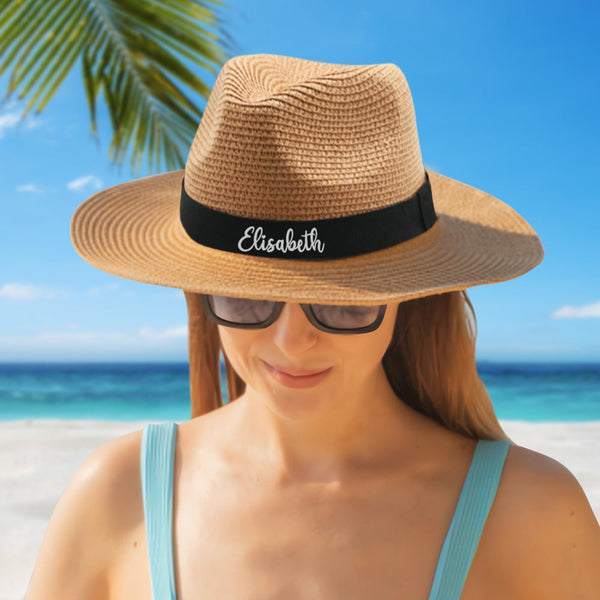 Personalized Straw Fedora Hat Custom Beach Hat Gift for Bridesmaid Friends Family Bachelorette Party - SantaSocks