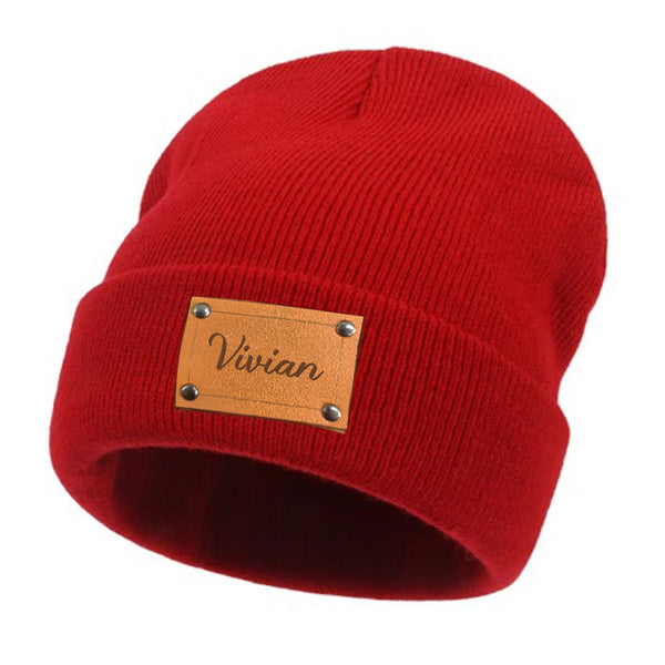 Personalized Baby Beanie Custom Name Leather Patch Beanie Gifts for Kids or Adult