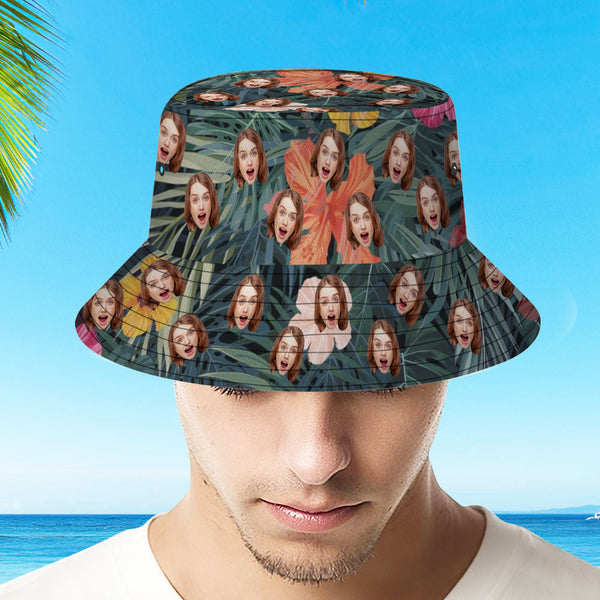 Custom Bucket Hat Unisex Face Bucket Hat Personalize Wide Brim Outdoor Summer Cap Hiking Beach Sports Hats Hawaiian Style Gift for Lover