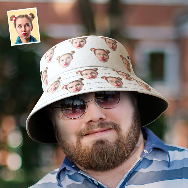 Custom Your Photo Face Summer Extra Large Bucket Hats Fisherman Hat - White