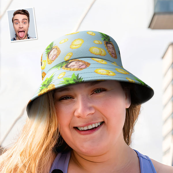 Personalized Photo Gift Funny Cartoon Pineapple Extra Large Bucket Hats Hawaiian Fisherman Hat