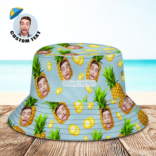 Personalized Photo Gift Funny Cartoon Pineapple Bucket Hat Hawaiian Fisherman Hat