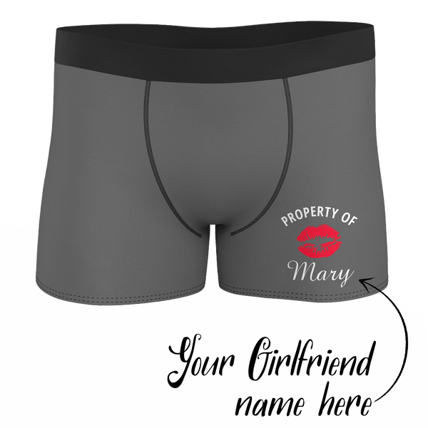 Father's Day Gifts - Custom Property of Yours Boxer Shorts for Boyfriend & Husband - Kiss