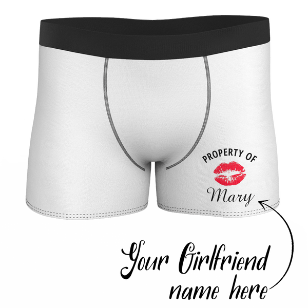 Father's Day Gifts - Custom Property of Yours Boxer Shorts for Boyfriend & Husband - Kiss