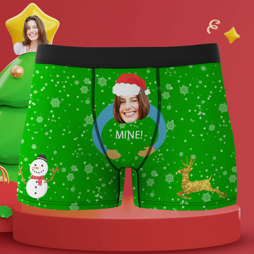 Custom Face Boxers Briefs Personalized Mens Underwear Funny Briefs Christmas Snowman and Elk
