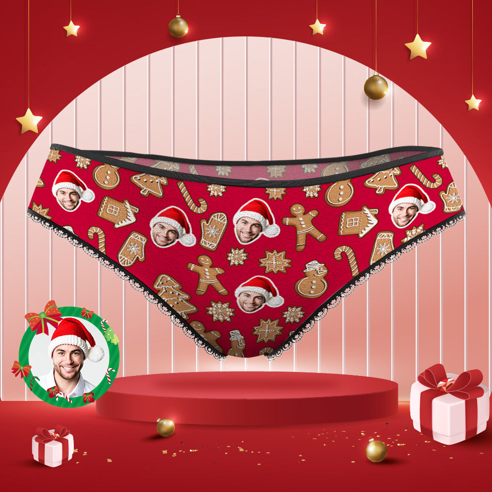 Custom Face Panties Personalized Christmas Cookies Style Lace Panties for Women