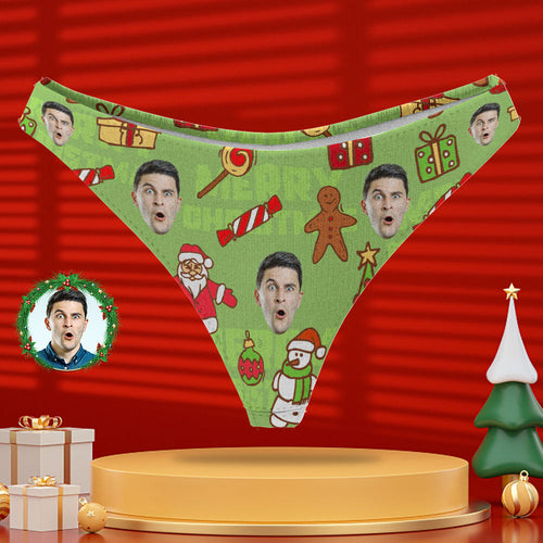 Custom Photo Panty Personalized Christmas Face Thong Panty for Women