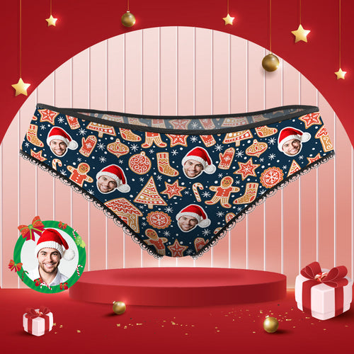 Custom Face Panties Personalized Photo Christmas Cookies Style Lace Panties for Women