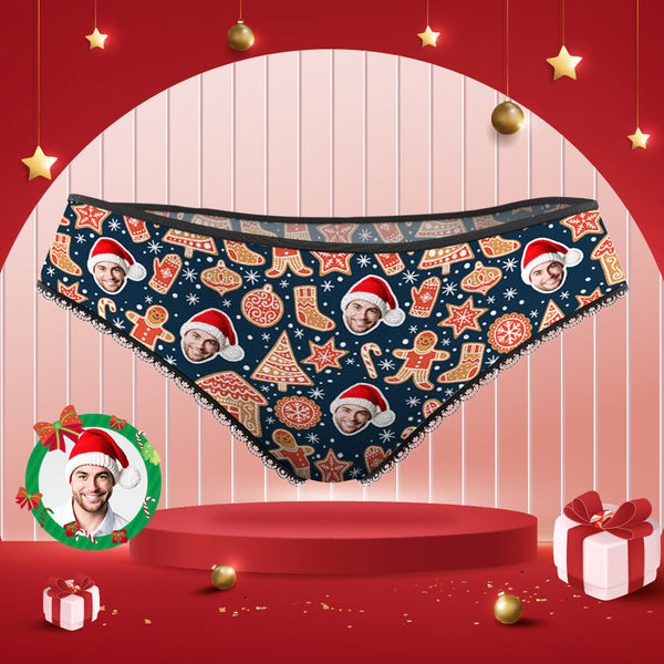 Custom Face Panties Personalized Photo Christmas Cookies Style Lace Panties for Women