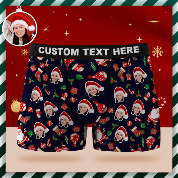 Custom Face Boxer Briefs Personalized Underwear Happy Santa Claus Christmas Gift for Him